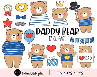 Daddy bear clip art Father day clipart Bear family clipart Dad clipart Animals clipart Baby-shower Nursery clipart Woodland animal