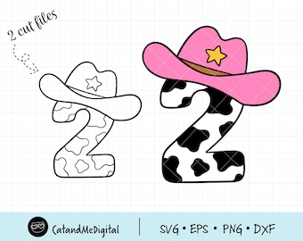 Cowgirl numer dwa svg Krowa dwa svg Clipart ze zwierzętami gospodarskimi Dziecko krowa svg 2 urodziny svg Plik do cięcia dla dzieci Koszulka z farmą Zwierzę svg Prezent urodzinowy DXF