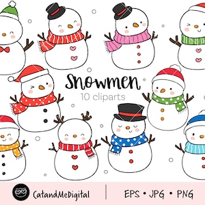 Snowmen clipart Christmas clipart Winter clipart Holiday clipart Winter snowmen Snowman illustration Christmas party JPG PNG