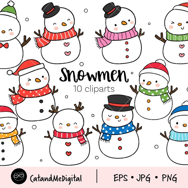 Snowmen clipart Christmas clipart Winter clipart Holiday clipart Winter snowmen Snowman illustration Christmas party JPG PNG