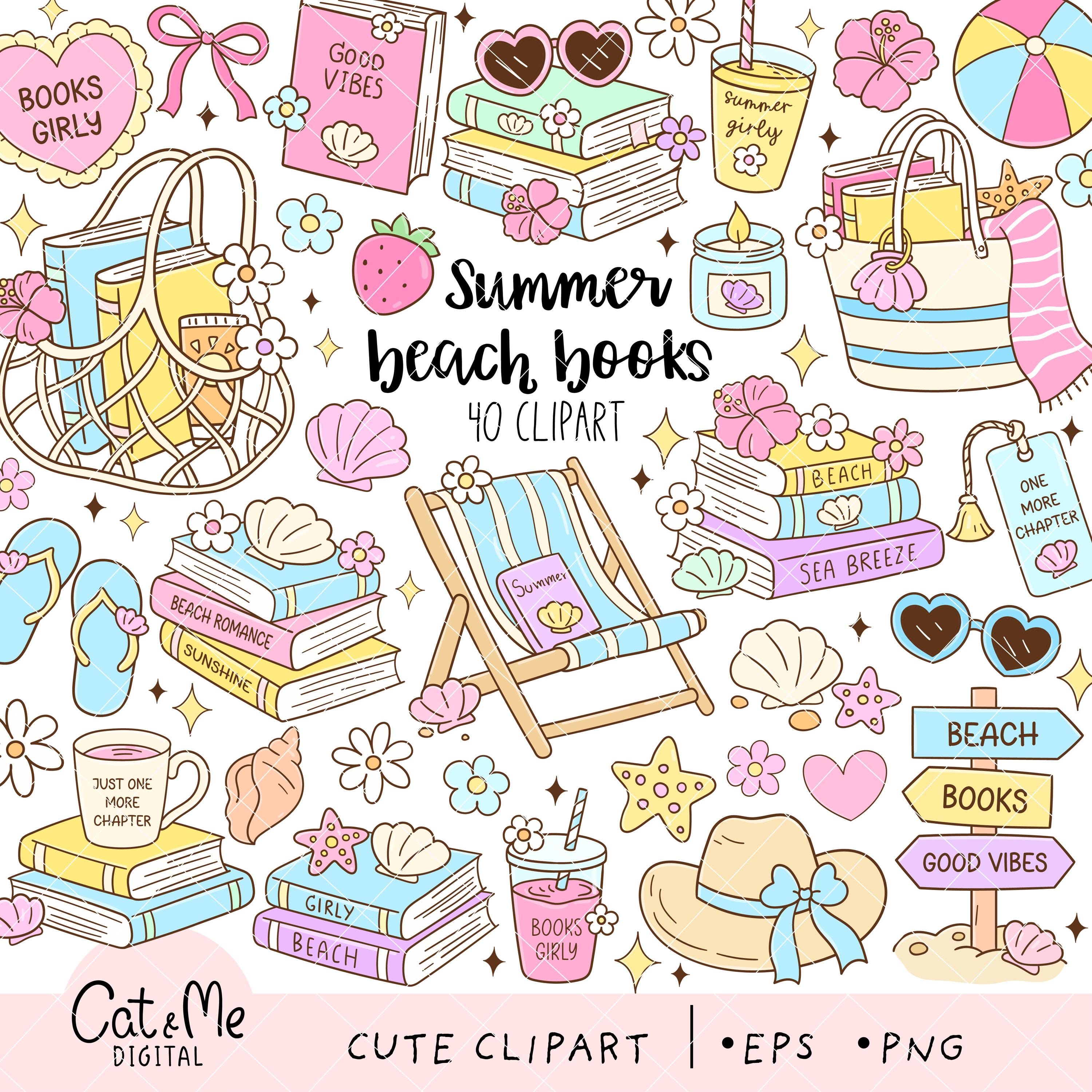 Summer Beach Books Clipart, Pastel Reading Stickers, Book Club PNG ...