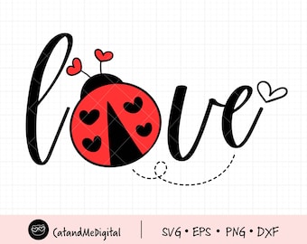 てんとう虫ラブSVG – バレンタインクリップアート、子供用Tシャツ（デジタルダウンロード）
