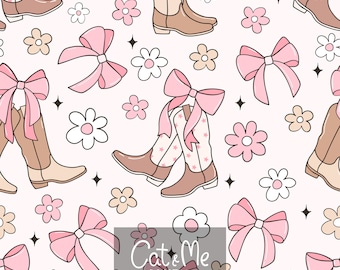 Coquette cowgirl boots pattern Retro western seamless Soft girl pattern Western love repeat pattern Girly cowgirl seamless Digital paper
