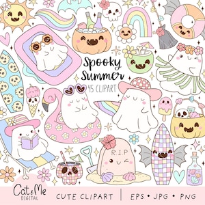Pastel spooky summer clipart Groovy summerween png Creepy beach png Ghost summer png Halloween clipart Classroom decor png Summer gift png