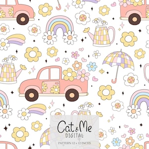 Motif printanier groovy sans couture Printemps rétro sans couture Fichier de fleurs printanières Motif répétitif printanier Papier numérique printanier pour sublimation de tissu