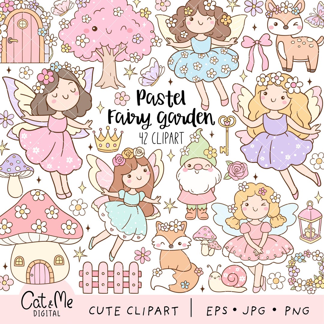 Pastel Fairy Garden Clipart, Pink Fairy Clipart, Magical Garden Clipart ...