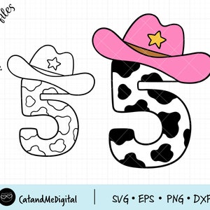 Cowgirl number five svg Cow five svg Farm animal clipart Kid cow svg 5th birthday svg Kids cut file Farm shirt Animal svg Birthday gift DXF