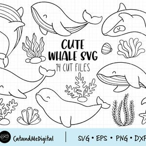 Wal svg Wal Clipart Meer Tier Cut Datei Ozean Tier Wal Illustration Wale Bundle svg Wal Vektor Koralle svg Doodle Wal Cricut DXF
