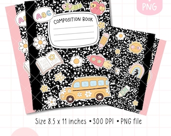 Groovy school composition book png Notebook cover file Back to school cover png Pastel school Personal notebook Teacher appreciation gift