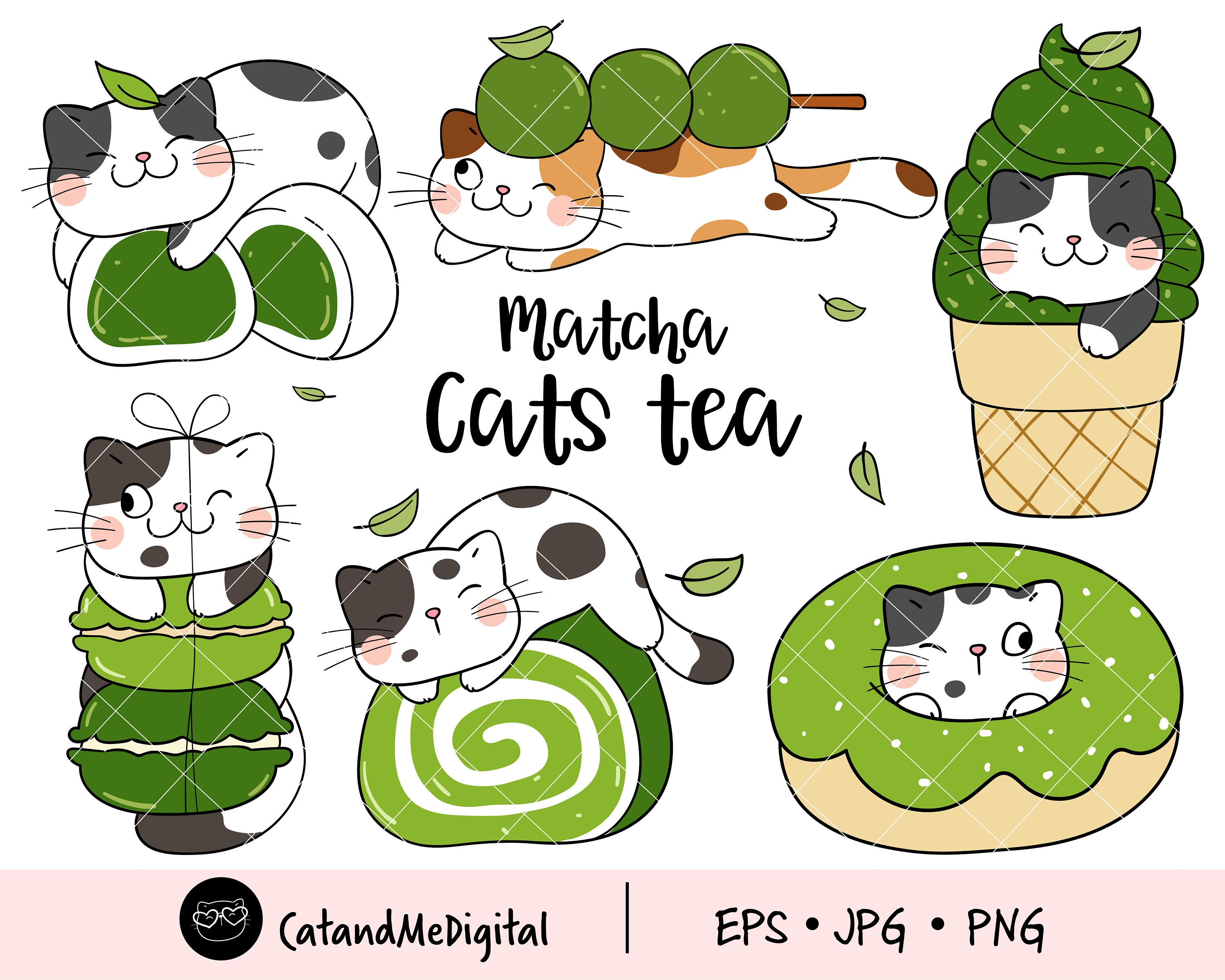 Matcha Cats Tea Clipart Cat Clipart Green Tea Clipart Dessert Etsy