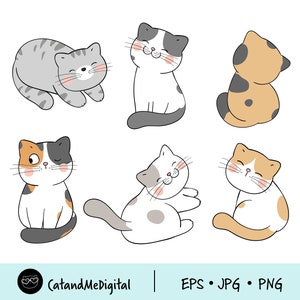 Clipart cats Happy cat Digital cat download Cute cat clipart Kawaii kittens Illustration cat Lover cat Pet illustration PNG JPG EPS