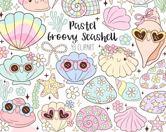 Pastel groovy seashell clipart Floral seashell png Retro summer png Beach clipart Summer vibes Png Coastal ocean png Summer gift shirt png