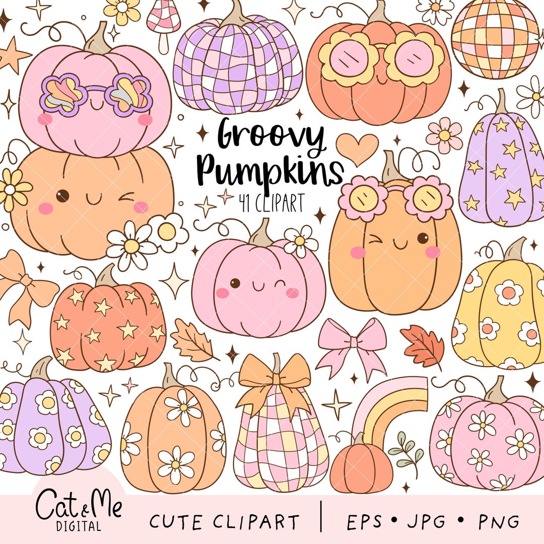 Groovy Retro Pumpkin Clipart Autumn Png Disco Pumpkin Png Trendy Fall ...