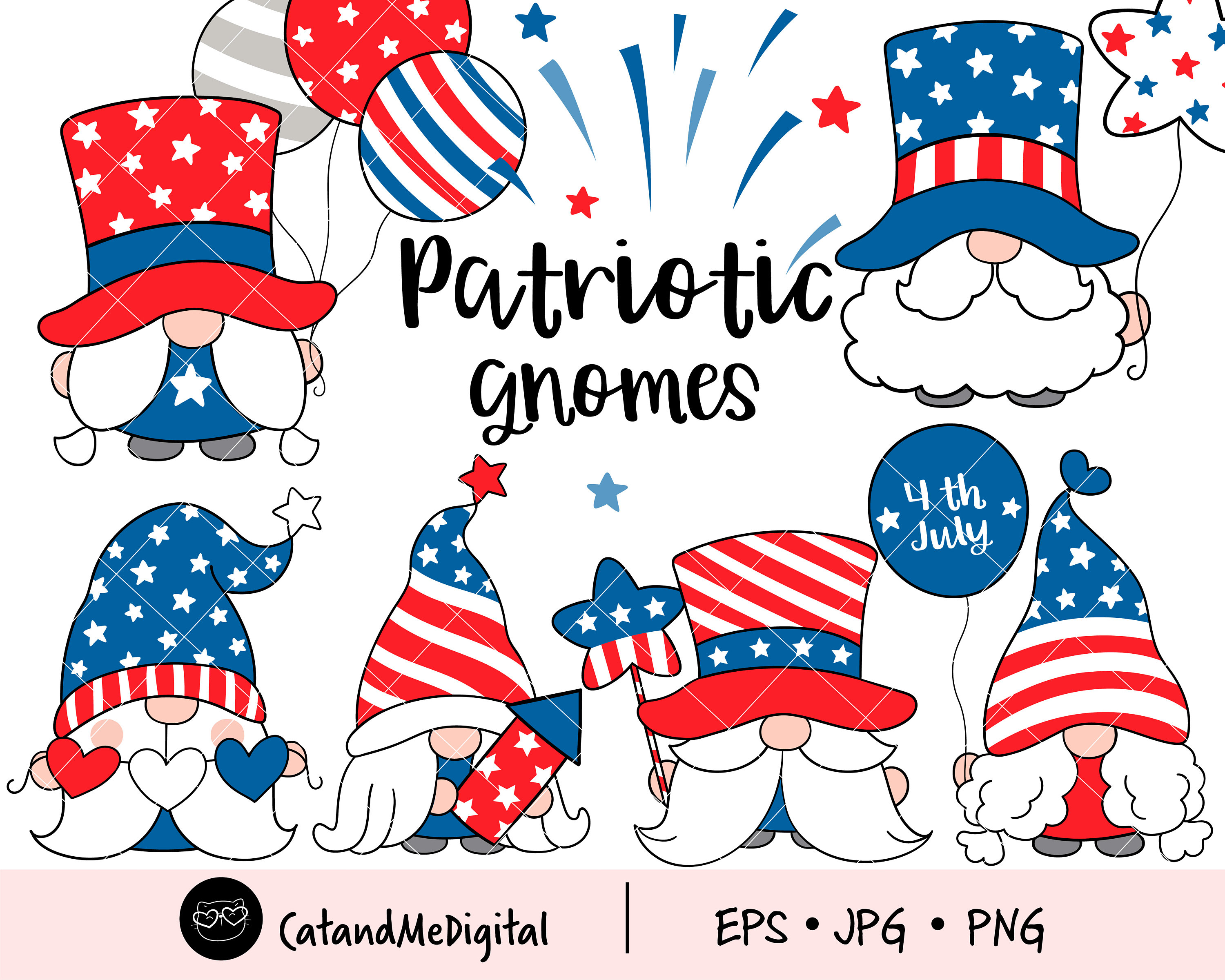 Patriotic Gnomes Clipart 4th of July Gnomes Clipart Gnome  Etsy