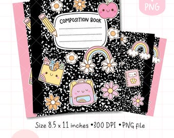 Back to school composition book png Notebook cover file Pastel school supplies cover png School Personal notebook Teacher appreciation gift