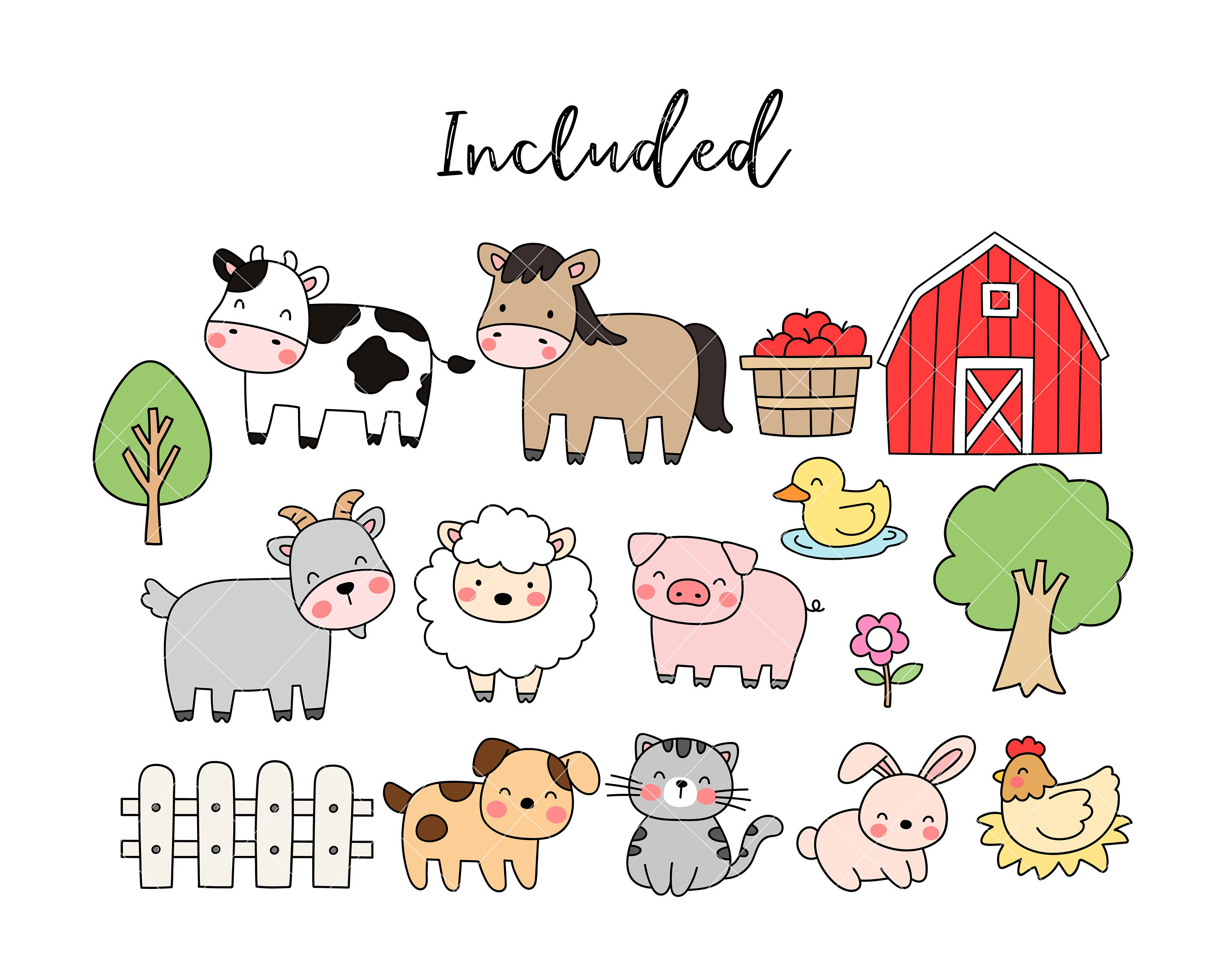 Animals Farm Clipart Cute Farm Animals Farm Clipart Animal Etsy UK
