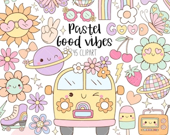 Pastel good vibes clipart Groovy 70s clipart School decor board png Classroom dector Trendy clipart Daisy Rainbow Retro disco gift shirt