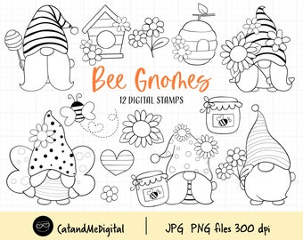 Kitchen Gnomes. Digital Stamps Gnomes, Black and White