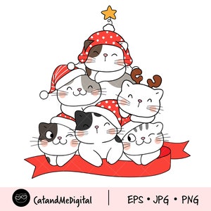 Cat christmas clipart Christmas tree clipart Cat clipart Winter clipart Christmas gift Animals christmas Cat illustration Christmas party