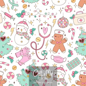 Christmas nurse seamless pattern Nurse life seamless Christmas nurse repeating pattern Pastel christmas print fabric Christmas digital paper