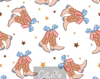Coquette fourth of July pattern Cowgirl boots seamless 4th of July repeating pattern American girly sublimation Western bows digital paper
