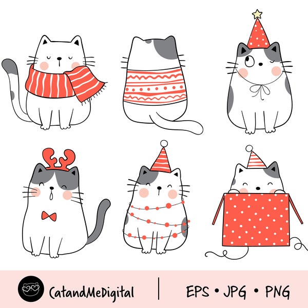 Clip art Funny cat in Christmas,Merry Christmas.Happy cats digital download,Merry cats,Christmas holiday,PNG,JPG,EPS