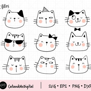 Face Cat SVG Cat Cut File Doodle Cat Svg Funny Cat Cat Clipart Draw cat Cat digitale kunst Cat illustratie voor Cricut Cutting Files DXF PNG