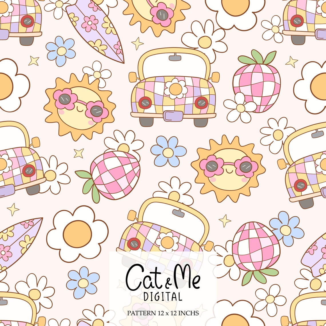 Doodle Groovy Summer Pattern Retro Summer Seamless Summer Repeating ...
