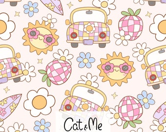 Doodle groovy summer pattern Retro summer seamless Summer repeating pattern Disco beach pattern Fabric sublimation Summer digital paper