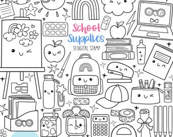 Doodle Schule digitaler Stempel Schule Schulbedarf Ausmalseiten 11x20 10x12,5 cm Ausmalbild 11x11 cm