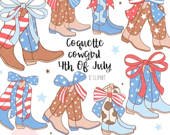 Coquette cowgirl 4th of july clipart Coquette cowgirl boots png Cherry bows png Country July png Western 4th of July 4th of July shirt png
