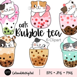 Cat bubble tea clipart Boba tea clipart Tea clipart Cat clipart Funny cat png Cat lovers Kawaii drink png Cat illustration PNG JPG EPS image 1