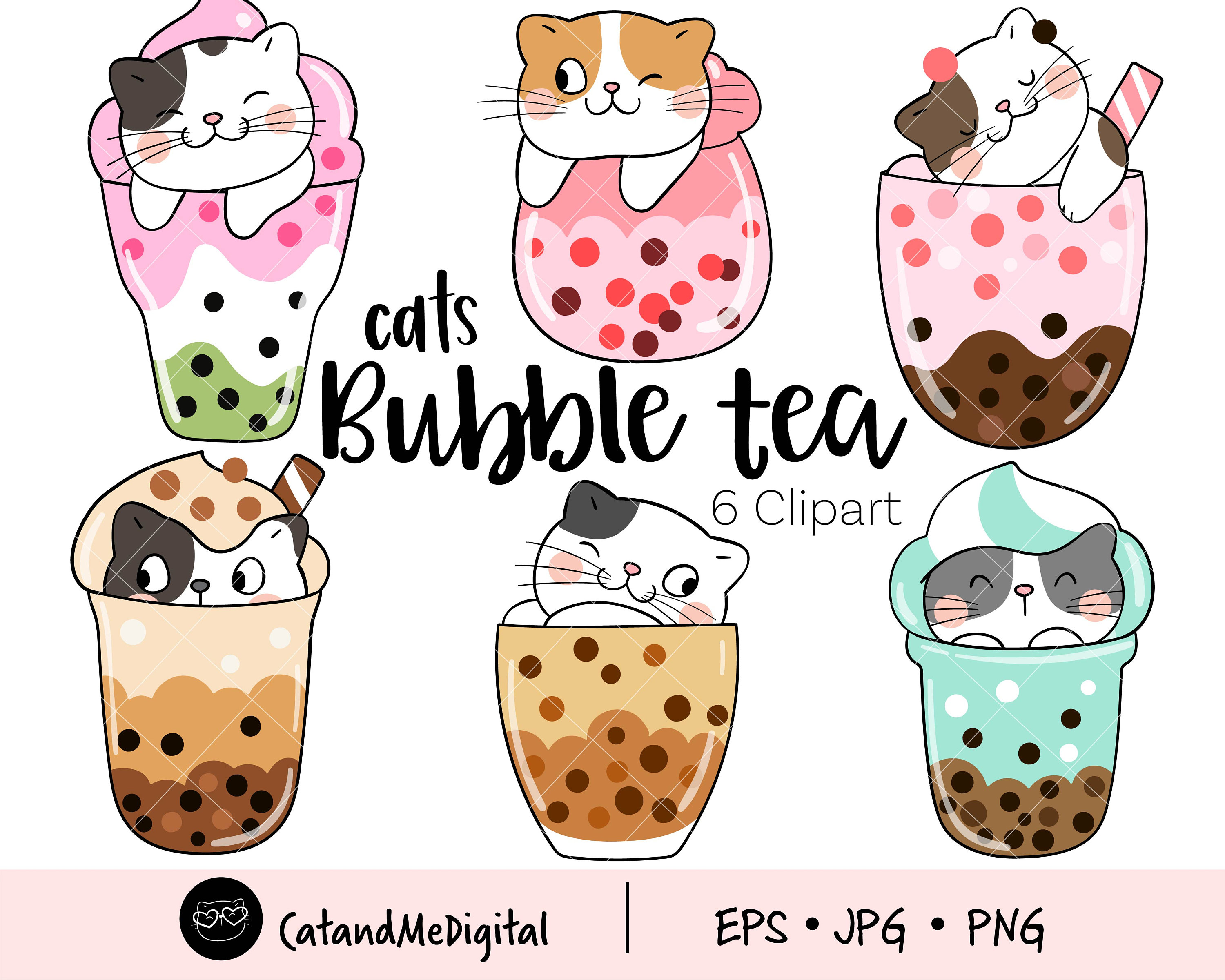 Cat bubble tea clipart Boba tea clipart Tea clipart Cat clipart Funny cat png Cat lovers Kawaii drink png Cat illustration PNG JPG EPS