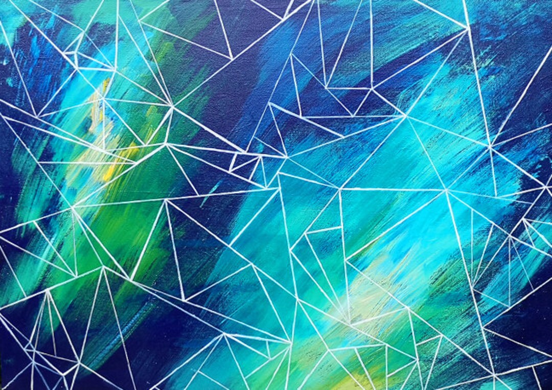 Medium Abstract Triangle Modern Acrylic Painting Aqua Blue - Etsy