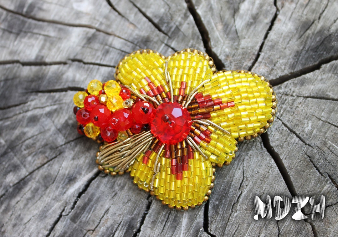 Bead Embroidery Flower Brooch Entirely Handmade Multicolored Etsy UK