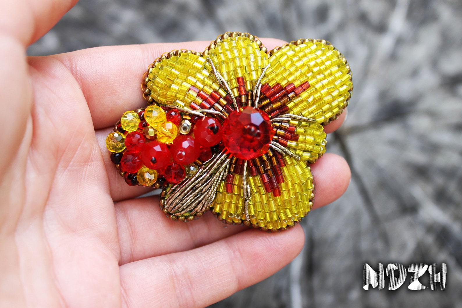Bead Embroidery Flower Brooch Entirely Handmade Multicolored Etsy UK