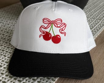 Gorra de camionero con lazo de cerezas, gorra de cerezas, regalo de moda para ella, linda gorra de camionero, vintage