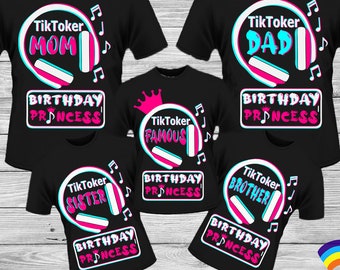 Pack of 5 digital image of TikToker for whole family svg in two colors, TikToker Famous Birthday Princess svg, TikToker Birthday svg