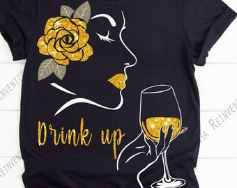 Woman with Wine SVG, Drink Up Clipart, PNG Cut Files (Digital Download)