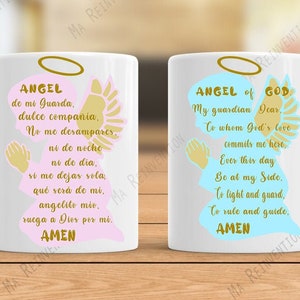 Pack of 4 Beautiful and delicate digital image .png and .svg of little angel with prayer of the angel of my guard in English and Spanish.