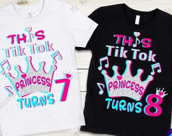 Paket mit Bildern .svg, .studio3 und .png von Tik Tok Princess Birthday (1 Bild mit Wörtern, Musiknoten und Krone und 10 Bilder mit Zahlen)