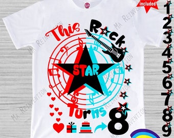 Rock Star Birthday SVG PNG STUDIO3: Numbers Included, T-Shirt Design (Digital Image)