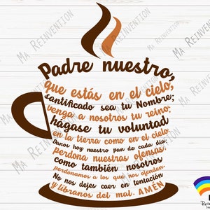 Imagen digital svg, studio3 y png de Oración Padre Nuestro en español formando una taza. Oración del Padre Nuestro en Español, Oración Católica.
