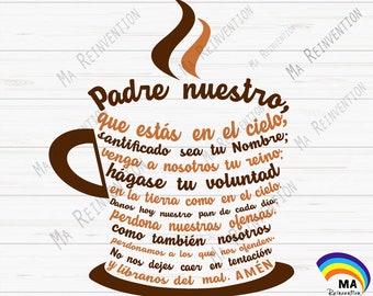 Digital Image svg, studio3 and png of Oración Padre Nuestro en español formando una taza. Our Father Prayer in Spanish, Catholic Prayer.