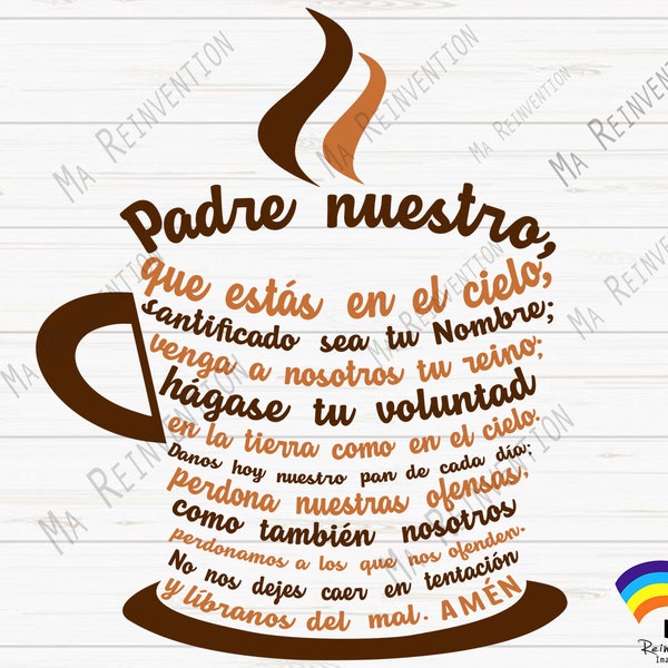 Digital Image svg, studio3 and png of Oración Padre Nuestro en español formando una taza. Our Father Prayer in Spanish, Catholic Prayer.