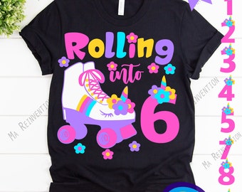 Unicorn Skates Birthday Girl SVG STUDIO3: Rolling into Age Numbers (Digital Image)