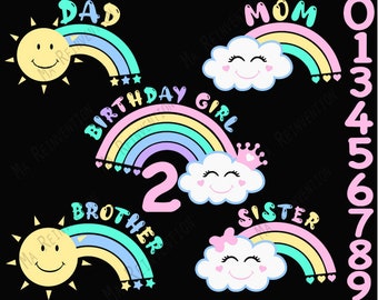 Regenbogen Geburtstag Familie SVG PNG STUDIO3: Mama, Papa, Schwester, Bruder (Digitale Dateien)