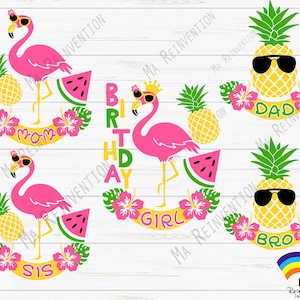 Pack of 5 Digital Images png, svg and studio3 of Summer Birthday Family, Birthday Girl, Mom, Dad, Bro, Sis for cricut, Silhouette or Print.