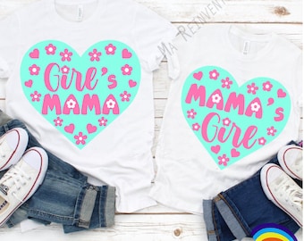 Pack of 2 image .svg, .png and .studio3 of Mama's Girl and Girl's Mama, Mama and Daughter match, Hearts and flowers, Mom and Girl