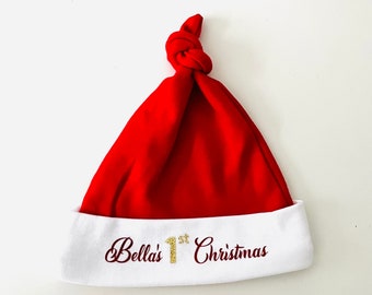 Baby Santa hat My First Christmas Knotted Baby Beanie Personalised